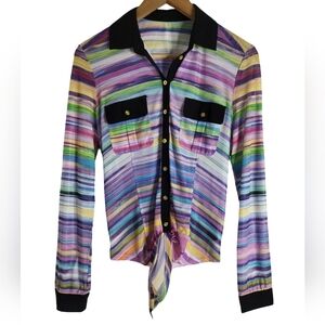 bebe Multicolor Striped Blouse with Black Accents